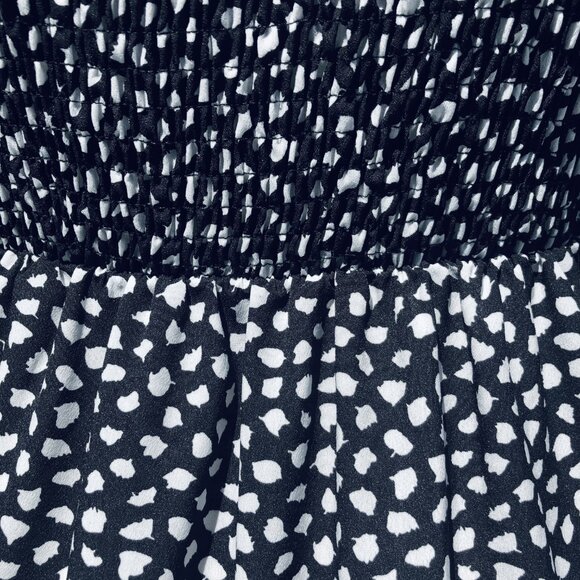 SHEIN Black and White Stretchy Smoked Bodice Boho Tiered Midi Dress Size 4 - Picture 3 of 6